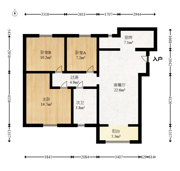 莱茵城  3室2厅1卫   95.50万室内图1