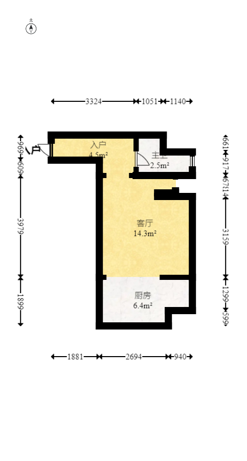 铂宫  1室1厅1卫   55.00万户型图