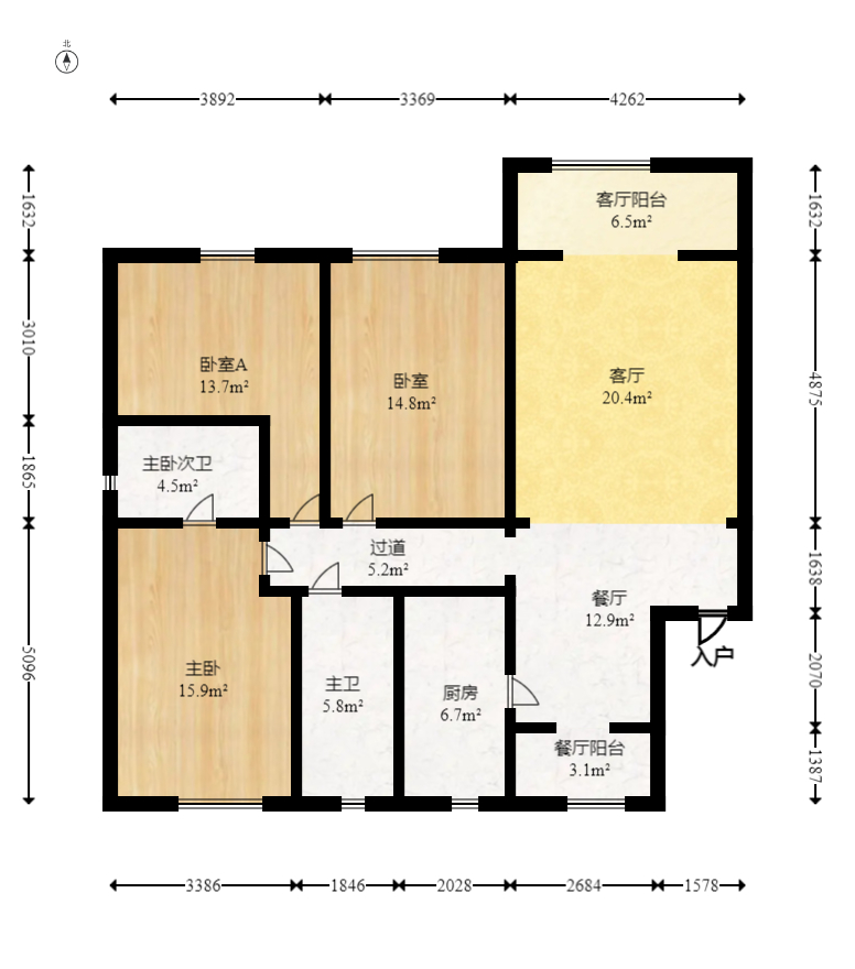 万象新天  3室2厅2卫    142.0万室内图1