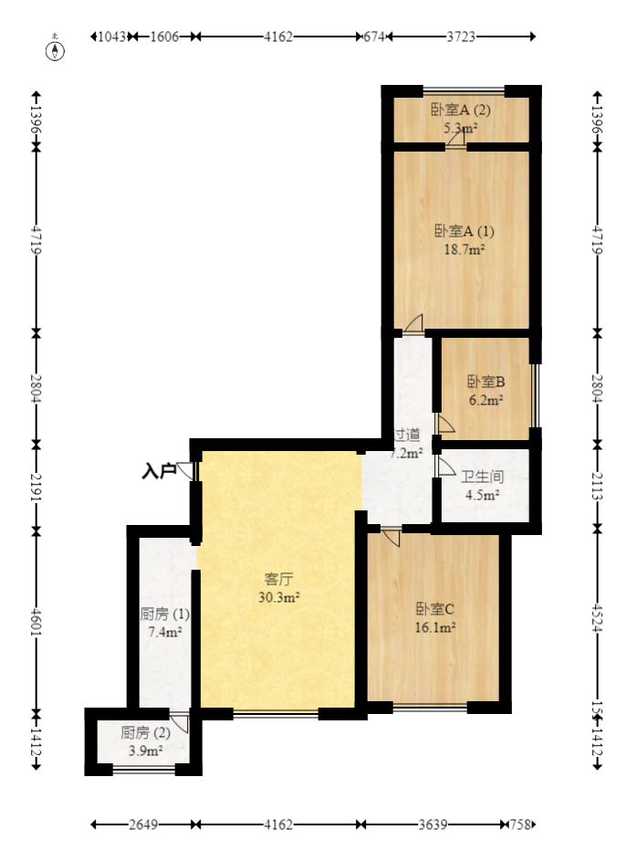 望兴景园二期（望兴西西里）  3室2厅1卫   93.80万室内图1