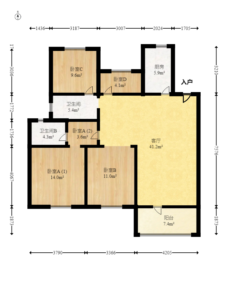 梅溪正荣府  4室2厅2卫   145.00万室内图1