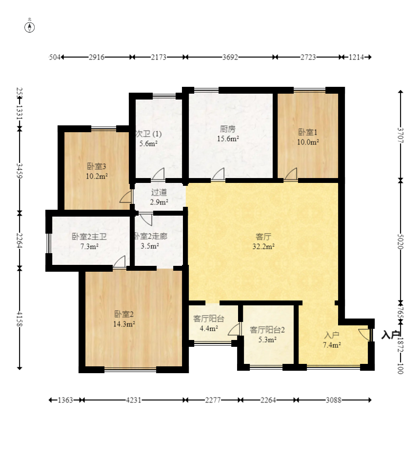 中江佳境天成 3室2厅1卫 118.0万 中江佳境天成 3室2厅1卫 118.0万户型图