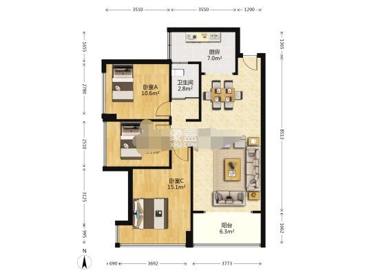 日盛山湖城 3室2厅1卫 70.0万 日盛山湖城 3室2厅1卫 70.0万室内图