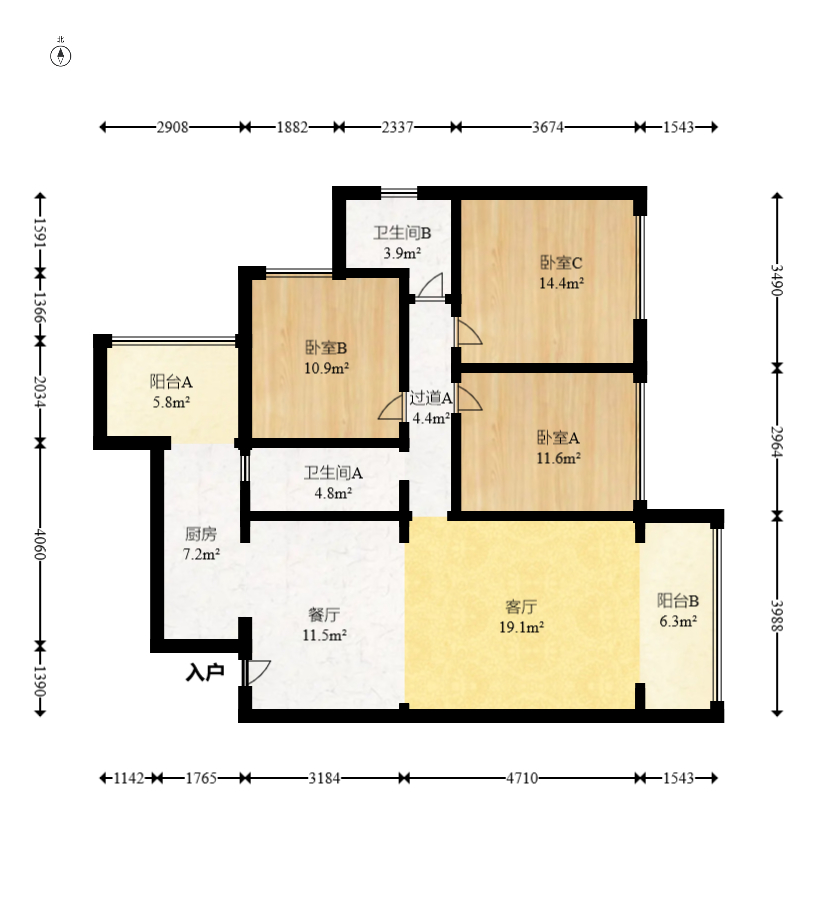 乾源国际 3室2厅2卫 73.0万 乾源国际 3室2厅2卫 73.0万户型图