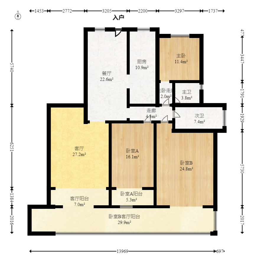 北辰中央公园A区  3室2厅2卫   153.80万室内图1