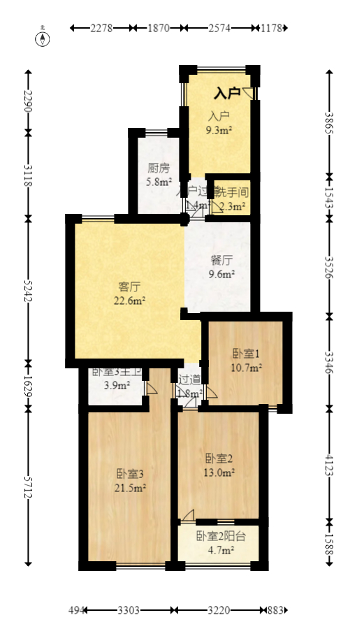 省儿童医院单位宿舍  3室2厅1卫   125.00万室内图1