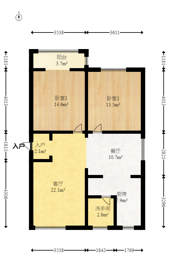 長房東郡  2室2廳1衛(wèi)    110.0萬室內(nèi)圖1