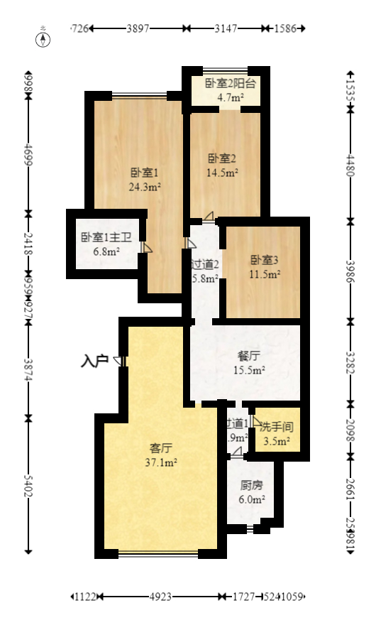 中江国际花城  3室2厅2卫    130.0万室内图1