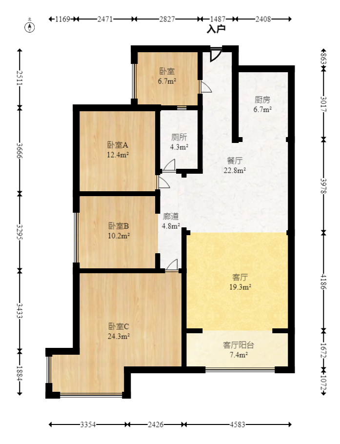 锑都家园  3室2厅1卫   62.80万室内图1