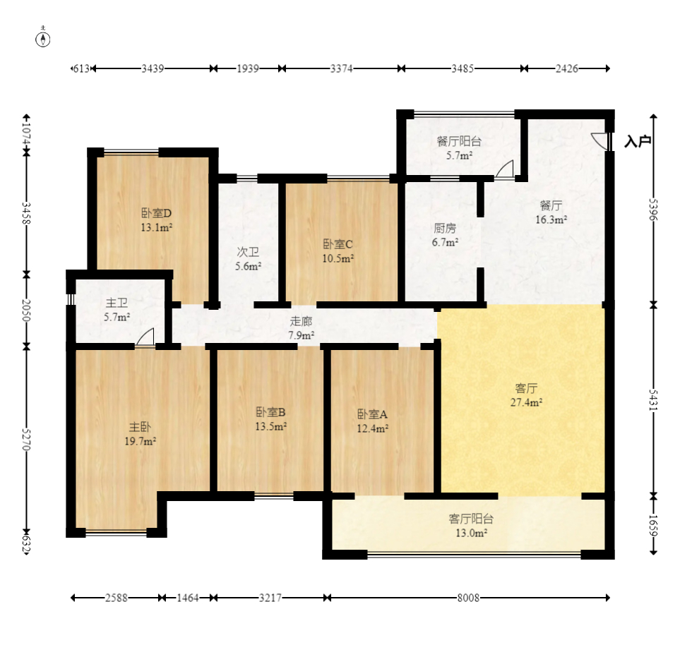 北辰中央公园E区  5室2厅1卫   188.00万室内图1