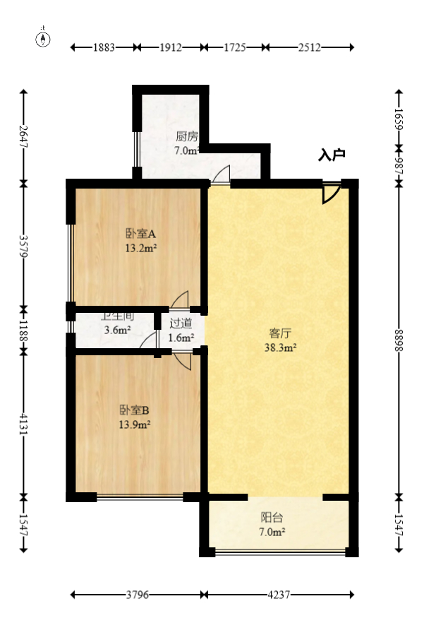 圣爵菲斯  2室1厅1卫   80.60万室内图1