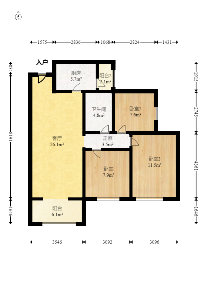 恒大江灣  3室2廳1衛(wèi)    77.0萬室內(nèi)圖1
