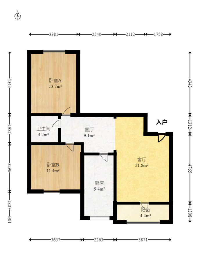 龙王港社区  2室2厅1卫   65.00万室内图1