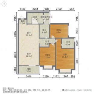 恒大绿洲  3室2厅2卫   65.00万室内图1