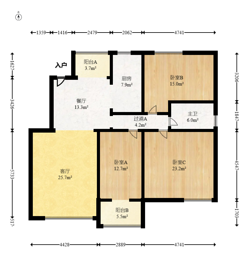 天赐良园  3室2厅1卫   122.00万室内图1