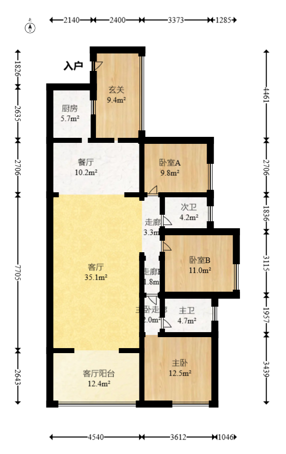 九峰远见  3室2厅1卫   140.00万室内图1