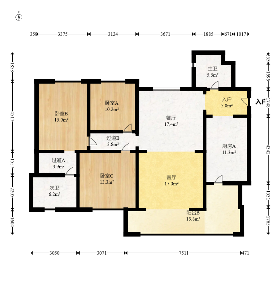 恒大城  3室2厅2卫    102.0万室内图1