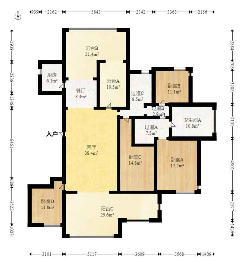 勤诚达新界  5室2厅2卫   179.80万室内图1