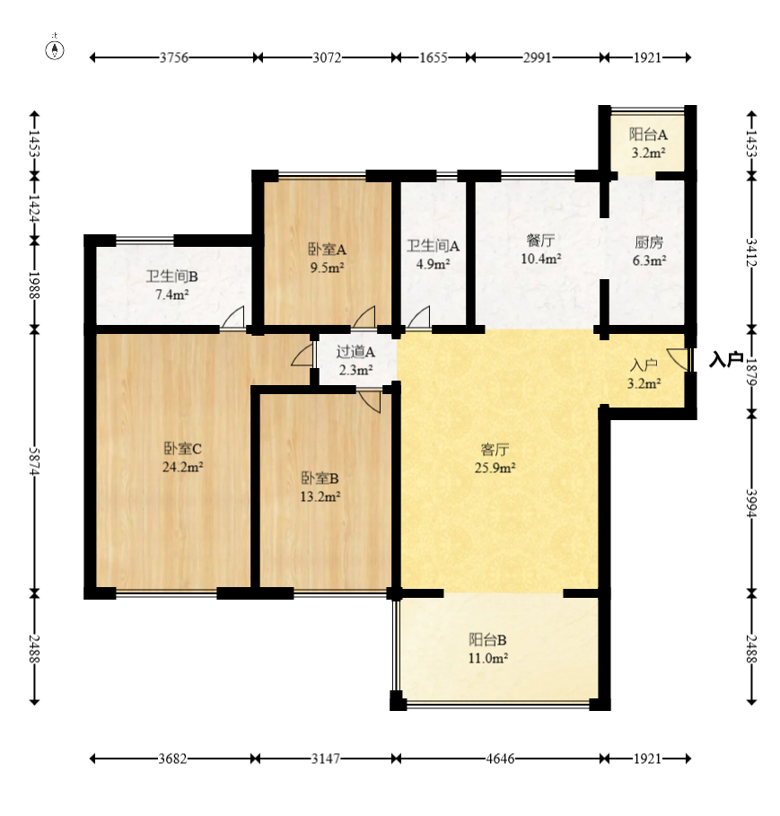 富基世纪公园  3室2厅2卫   85.80万室内图1
