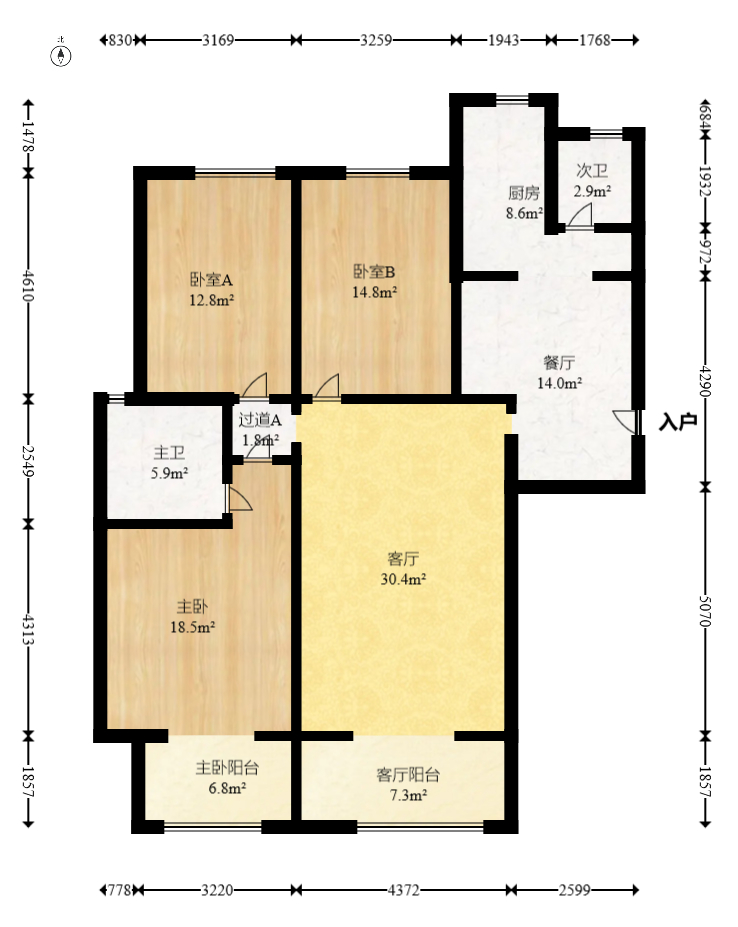 八方小区C区  3室2厅2卫   430.00万室内图1