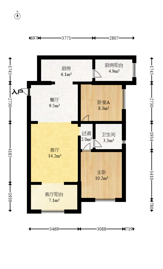 卓越蔚蓝海岸三期  2室1厅1卫    68.0万室内图1