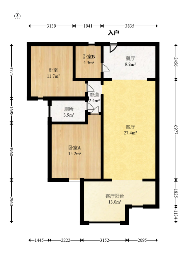 江山帝景哈佛  2室2厅1卫    102.0万室内图1