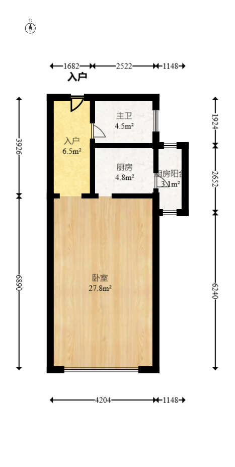 三万英尺  1室1厅1卫   43.00万室内图1