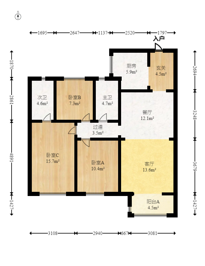 万科魅力之城  3室2厅2卫   109.00万室内图1