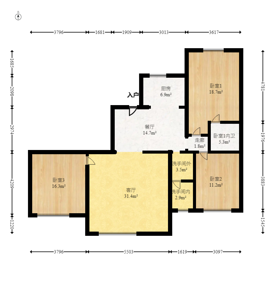 天下一家  3室2厅1卫   143.80万室内图1