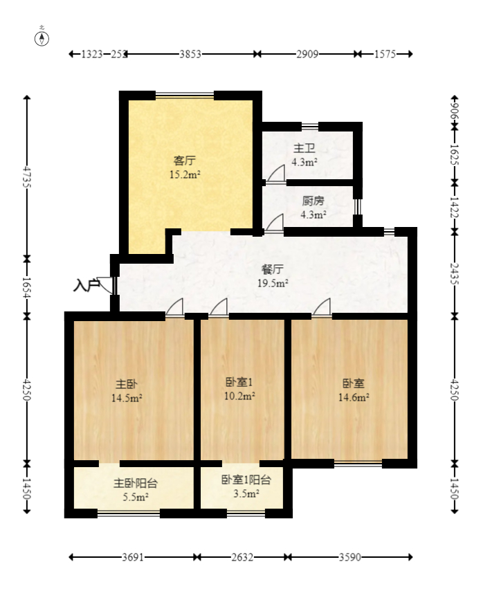 监狱管理局  3室2厅2卫   135.00万室内图1