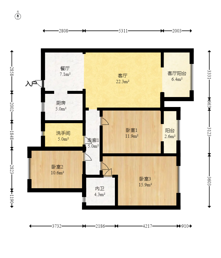 江河双水湾  3室2厅2卫   88.00万室内图1