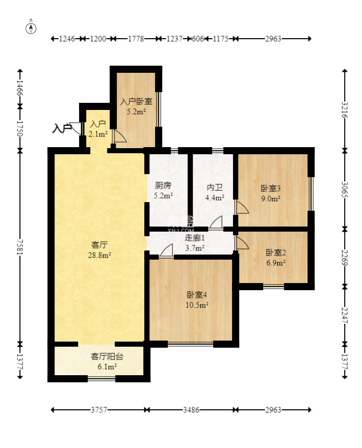 华城广场  3室2厅1卫   105.00万