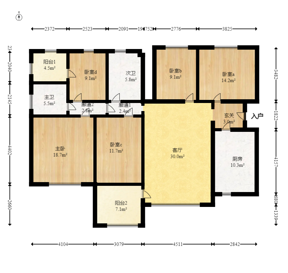 天元涉外景園C區(qū)  4室2廳1衛(wèi)    110.0萬室內(nèi)圖1