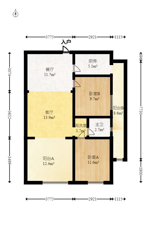 才子嘉都  3室2厅1卫   66.00万室内图1