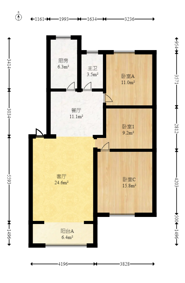 梅苑家园  3室2厅1卫    61.68万室内图1