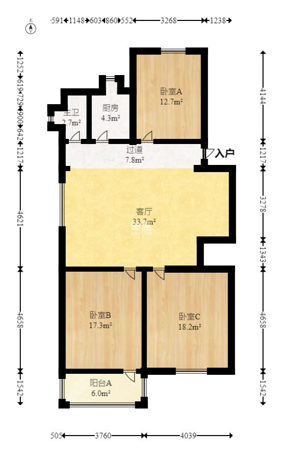 茅屋湾001栋  3室2厅1卫   75.00万