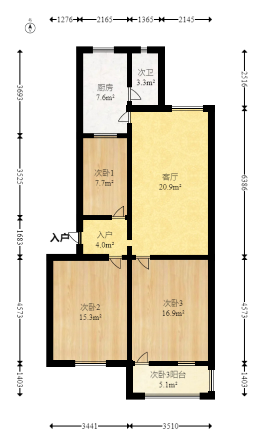 海利宿舍  3室2厅1卫   41.60万室内图1