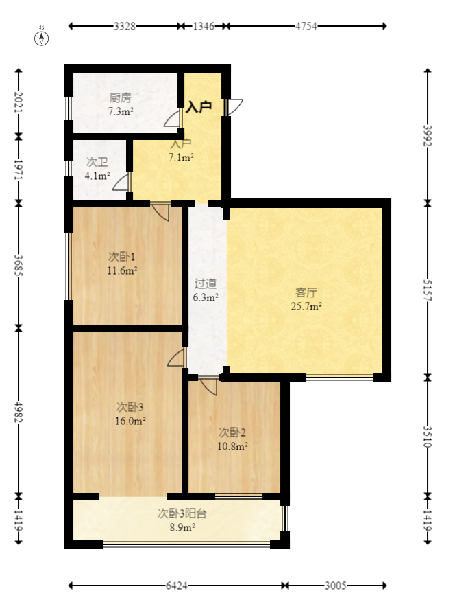 海利宿舍  3室2厅1卫   119.90万室内图1
