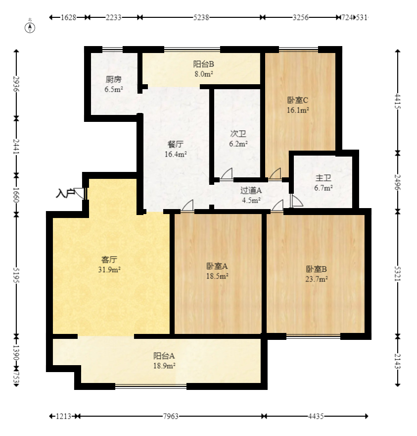 中天瑞景  3室2厅2卫   120.00万室内图1