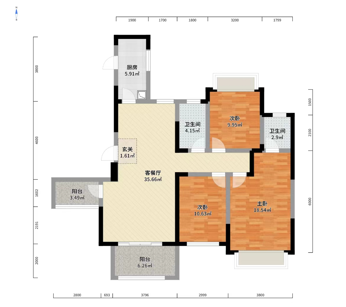 山水洲城华晨第一城 3室2厅2卫 88.0万 山水洲城华晨第一城 3室2厅2卫 88.0万室内图