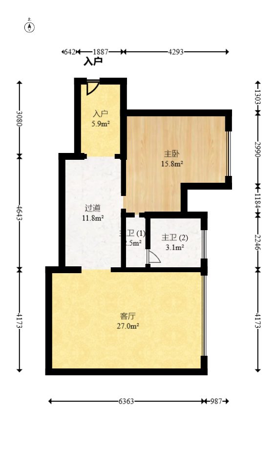 汇景发展环球中心  1室1厅1卫    278.88万室内图1