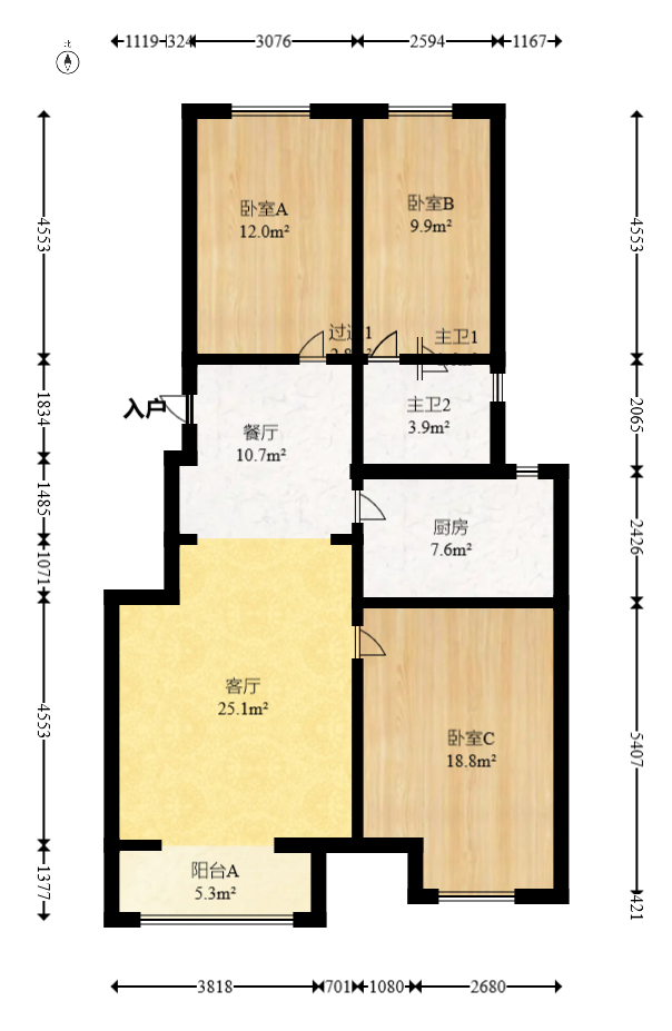 万科金域华府二期  3室2厅1卫    122.8万室内图1