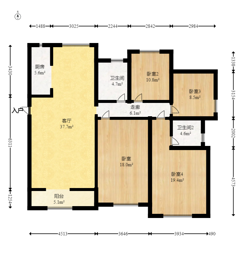 中欣楚天雅郡  4室2厅2卫    97.99万室内图1