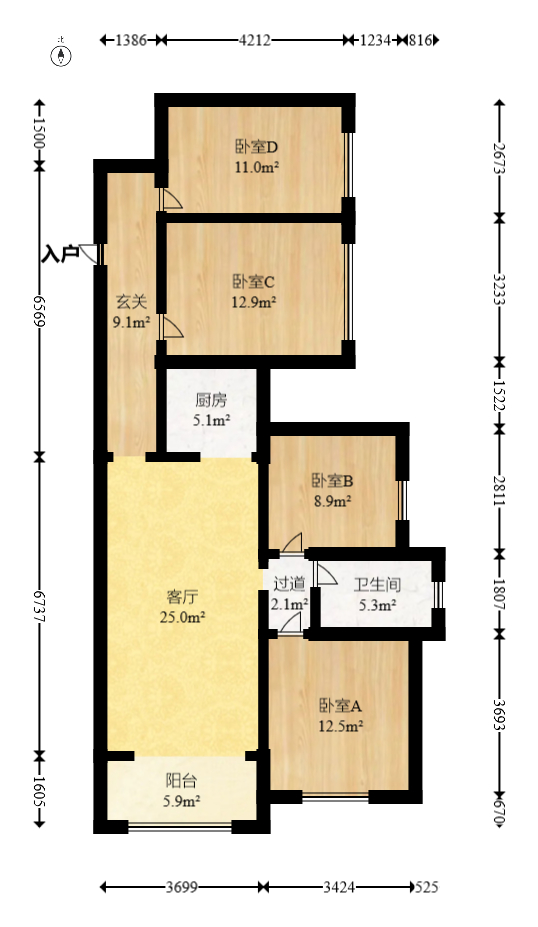 悦湖山 4室2厅2卫 67.0万 悦湖山 4室2厅2卫 67.0万户型图