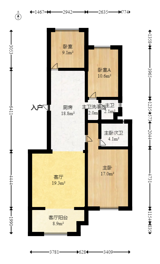 晶华美地  3室2厅1卫    78.8万室内图1