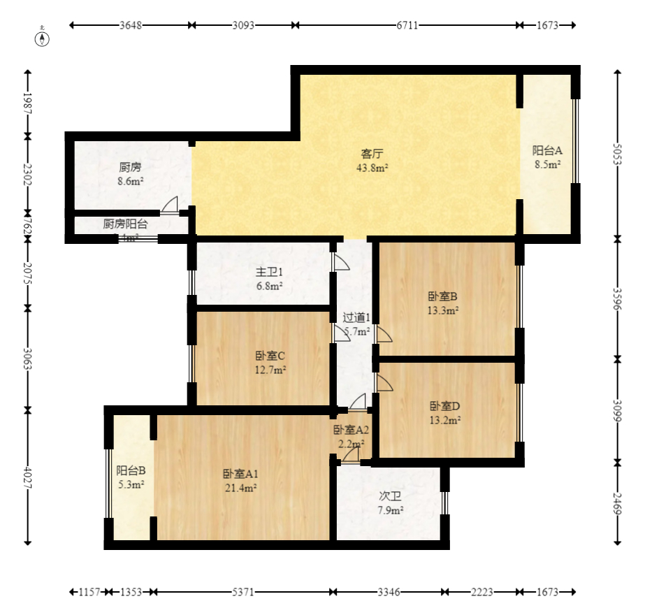 白沙湾嘉园  4室2厅1卫   124.00万室内图1