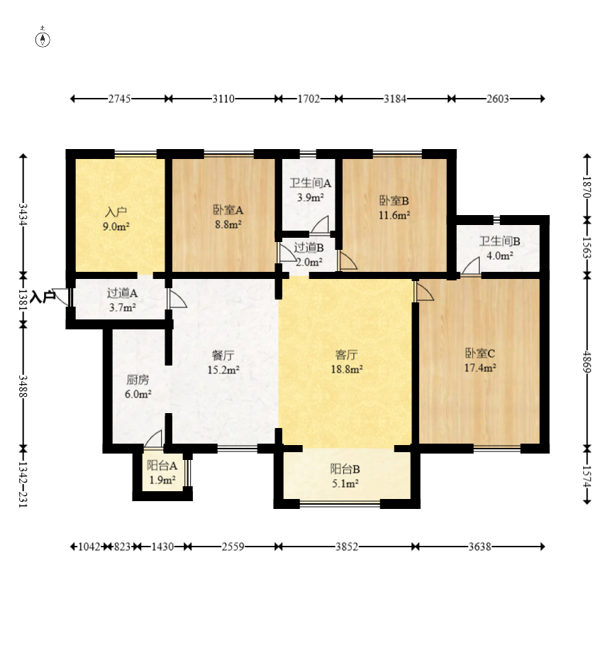 时代倾城三期 3室2厅2卫 112.0万 时代倾城三期 3室2厅2卫 112.0万户型图