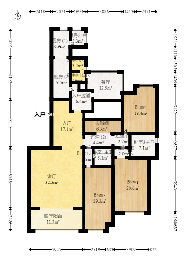 建鸿达华都（华都小户型及大华写字楼）  4室2厅3卫   358.00万室内图1