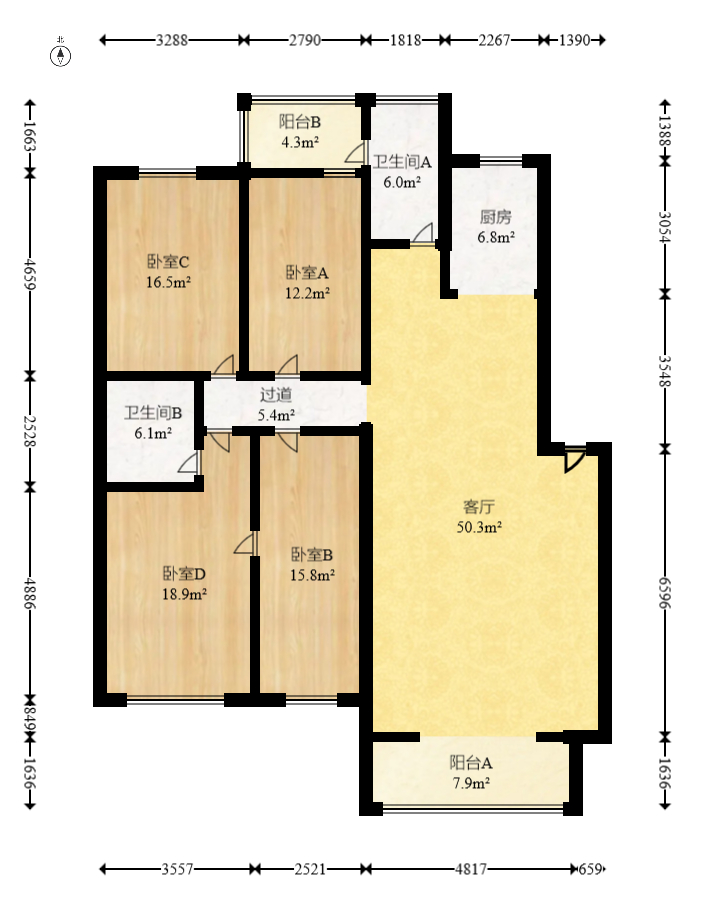 德邦新村  4室2厅2卫   112.00万室内图1