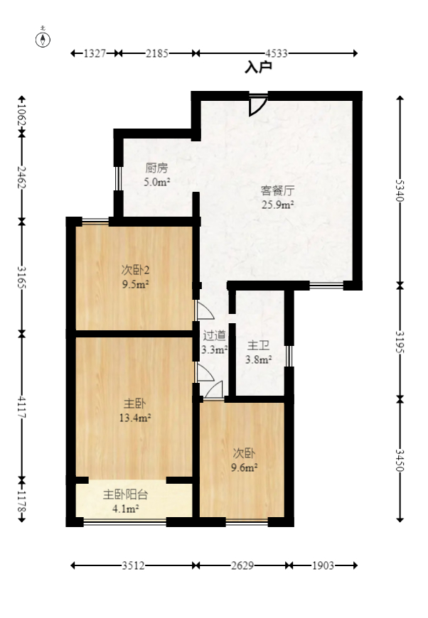 绿地海外滩一期  3室2厅2卫   85.00万室内图1